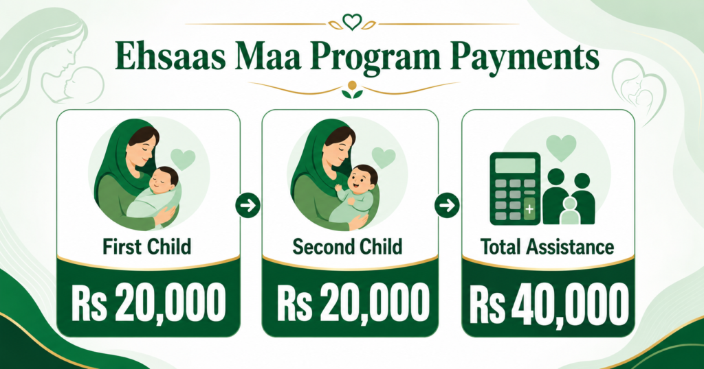 Ehsaas Maa Program payment amount for first two children