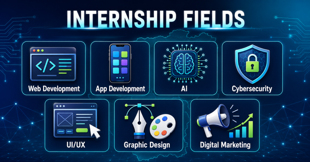 Skills and fields available under KP Digital Internship Program